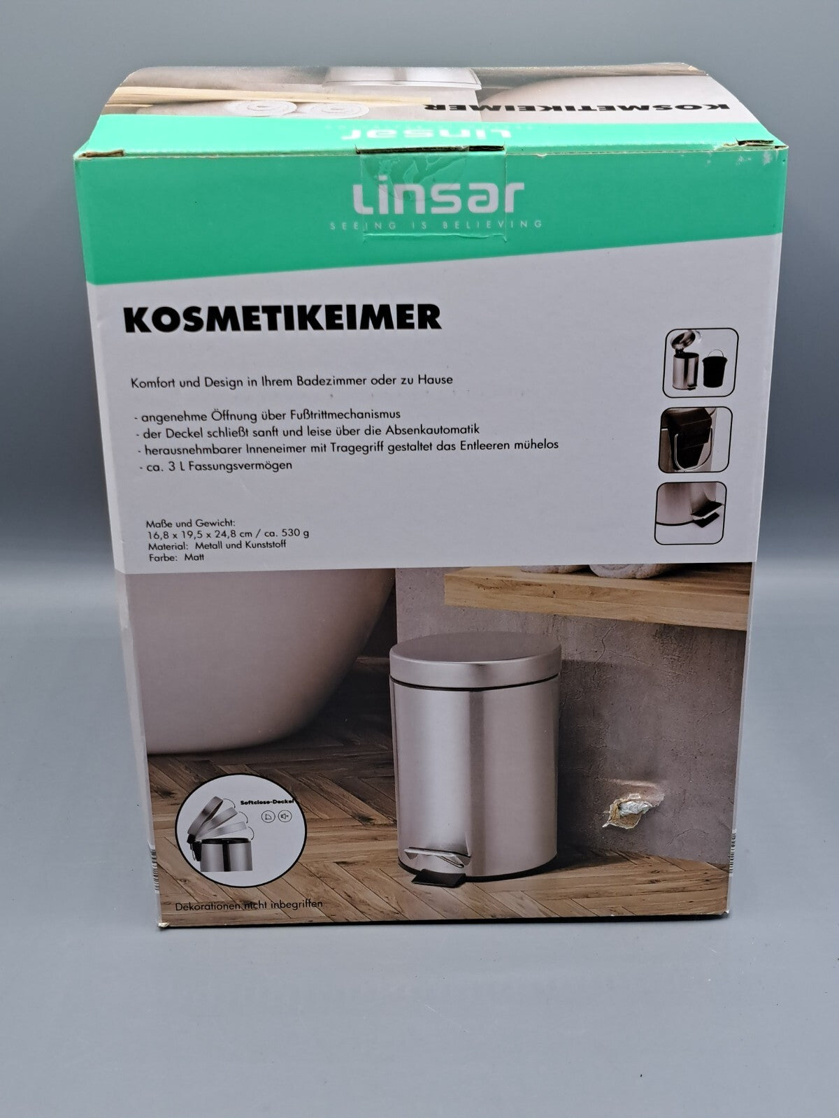Linsar Kosmetikeimer, 3Liter, Fußtrittmechanismus
